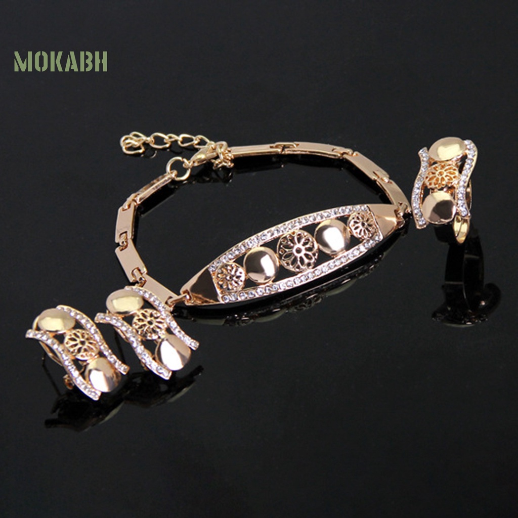 Bộ Trang Sức 4 Món Thiết Kế Hình Học Rỗng Đính Đá Thời Trang Cho Nữ