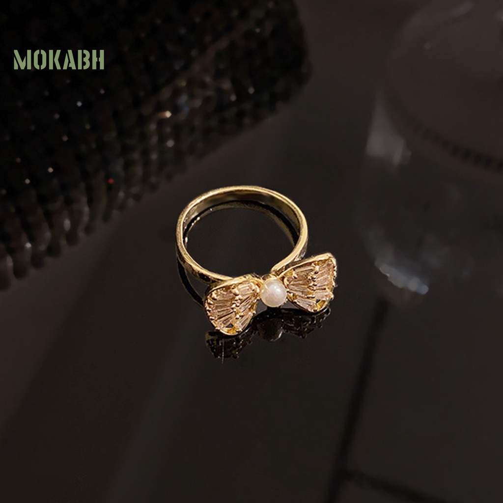 [Mới] Nhẫn Đeo Ngón Trỏ Hình Nơ Rỗng Đính Đá Zircon Trọng Lượng Nhẹ Có Thể Điều Chỉnh Trang Sức Cho Nữ