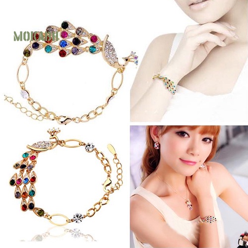 (Hot) Vòng Tay HìNh Chim Công ĐíNh Đá NhiềU MàU SắC