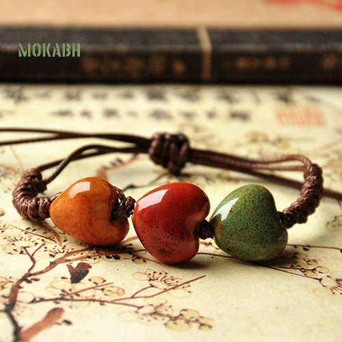 Vòng Đeo Tay Dây Bện Phối Hạt Gốm Tự Nhiên Phong Cách Bohemia Độc Đáo