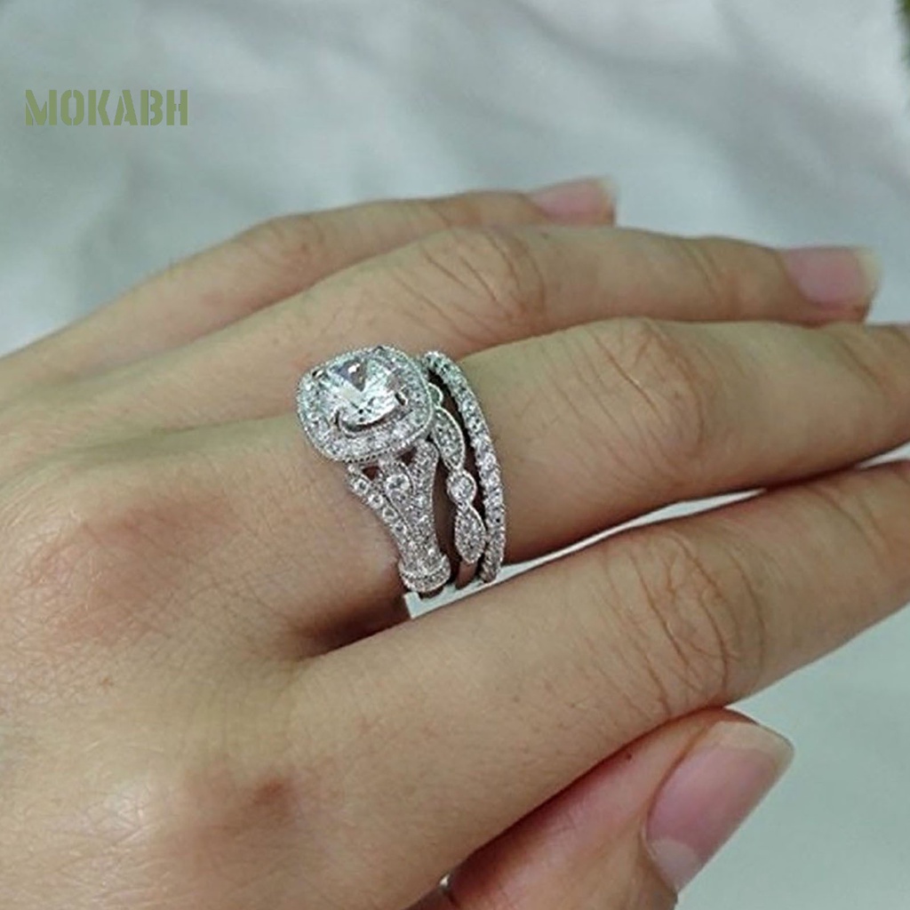 Set 3 Nhẫn Đính Hôn Đính Đá Lấp Lánh Tinh Tế Sáng Tạo Phổ Biến
