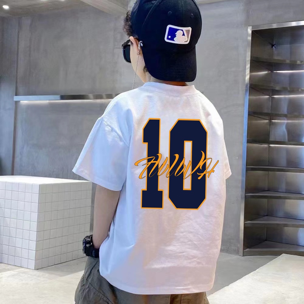 Áo Thun 100% Cotton Tay Ngắn Cổ Tròn Dáng Rộng Thời Trang Unisex 2023 Dành Cho Bé 2-14 Tuổi Baby Tee