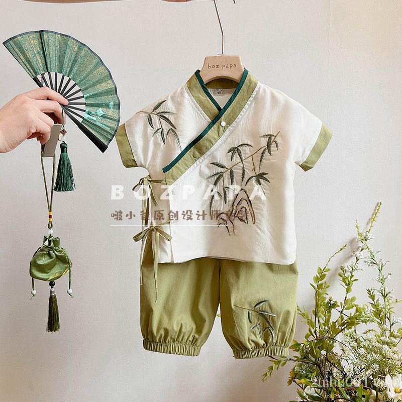 Bộ Hán Phục Gồm Áo Ngắn Tay Và Quần Lửng Phong Cách Trung Hoa Cổ Điển Cho Bé Gái