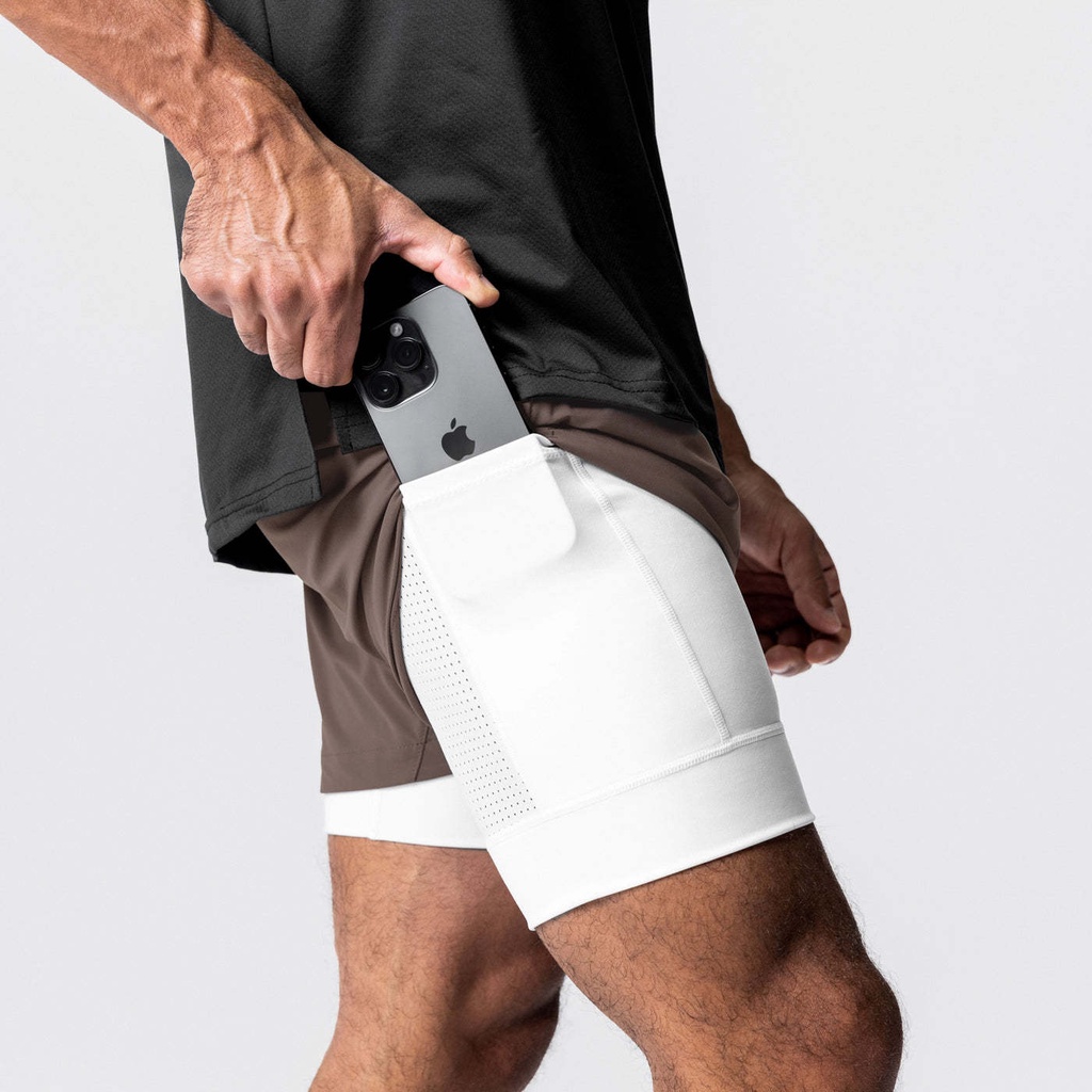 Quần Short Thể Thao Hai Lớp Bằng Nylon Co Giãn Khô Nhanh Màu Trơn Dành Cho Nam