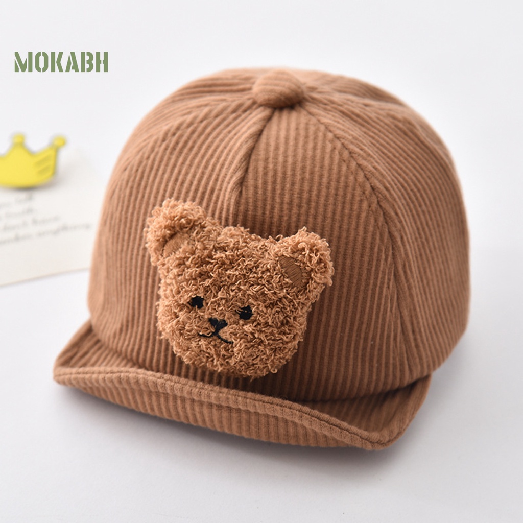 [Mok Abh] Mũ Bóng Chày Vành Rộng Mềm Mại Thoáng Khí Màu Trơn Họa Tiết Gấu Hoạt Hình Dành Cho Bé Trai Và Bé Gái