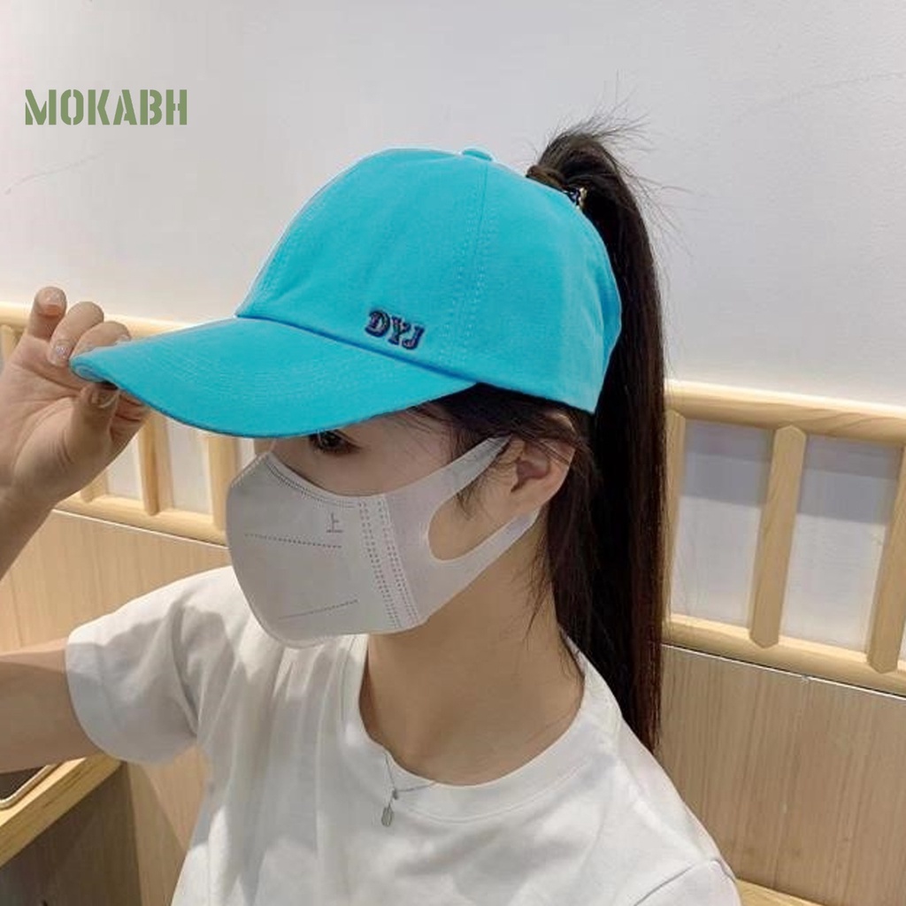 [Mok Abh] Mũ Lưỡi Trai Thể Thao Hở Chóp Thêu Chữ Che Nắng Màu Trơn Có Thể Điều Chỉnh Kích Cỡ Cho Nữ