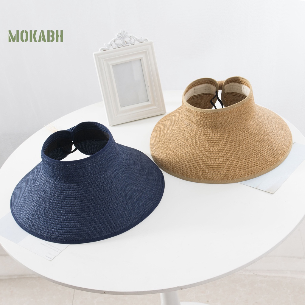 [Mok Abh] Mũ Chống Nắng Mỏng Rộng Vành Hở Chóp Đính Nơ Sau Lưng Thấm Hút Mồ Hôi Thời Trang Đi Biển