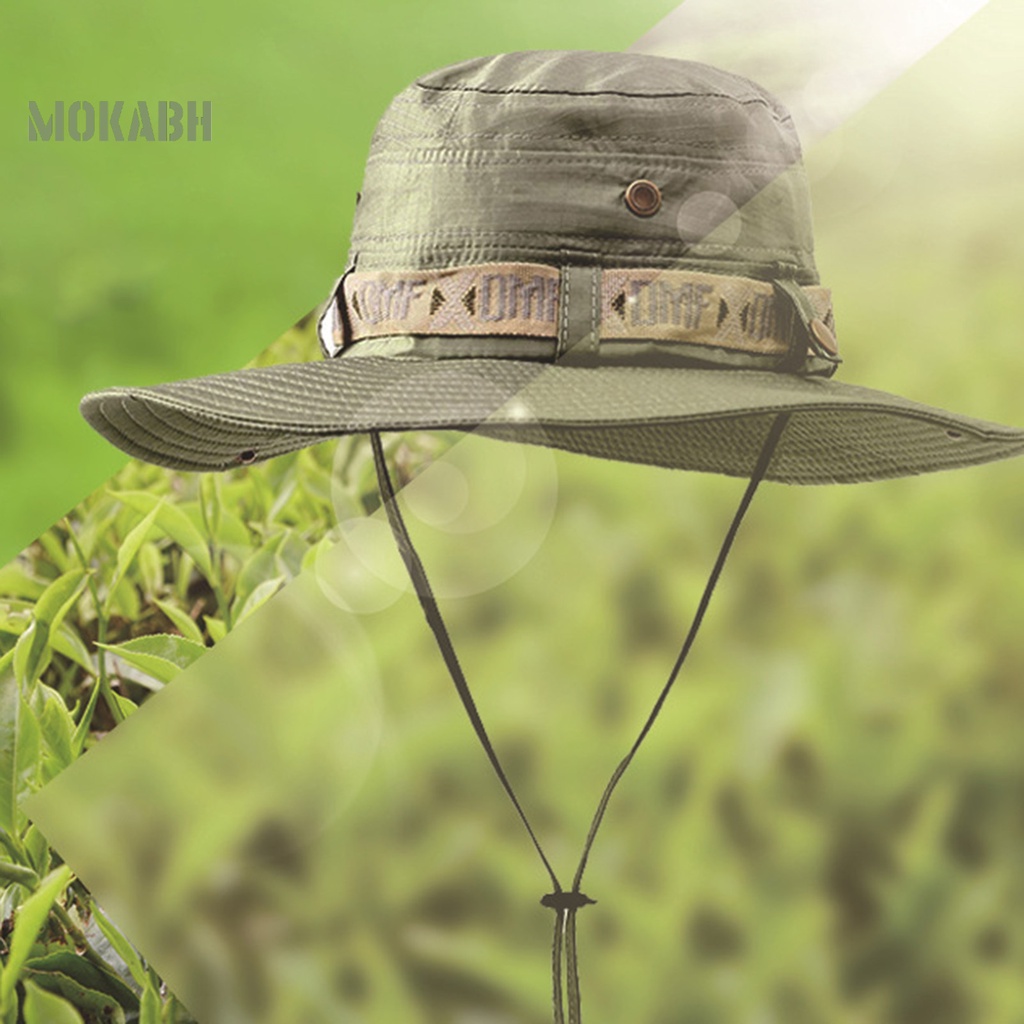 [Mok Abh] Mũ Cao Bồi Rộng Vành Chống Tia UV Viền Xoăn Màu Trơn Có Dây Có Thể Điều Chỉnh Được Phong Cách Vintage Cho Nam