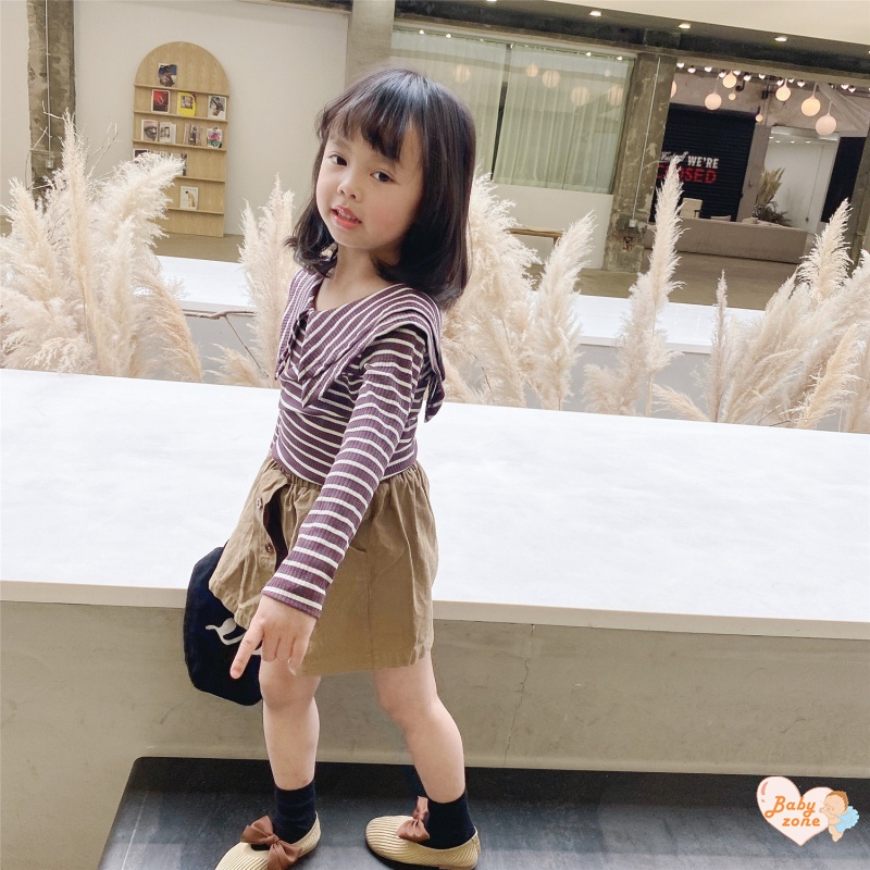 Áo Thun Tay Dài Cổ Bèo Họa Tiết Kẻ Sọc Thời Trang Mùa Hè Mới Dành Cho Bé Gái