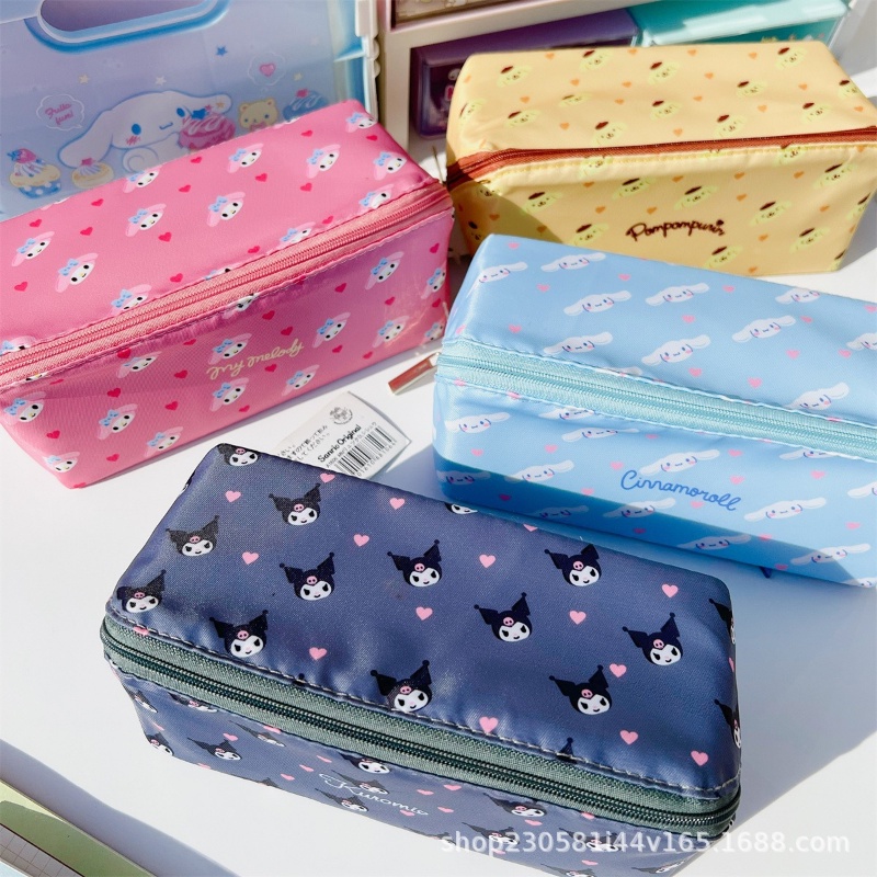 SANRIO Hộp Đựng Bút Chì Nhiều Ngăn Sức Chứa Lớn Có Khóa Kéo In Họa Tiết Hoạt Hình Cinnamon Kuromi Dễ Thương Cho Bé