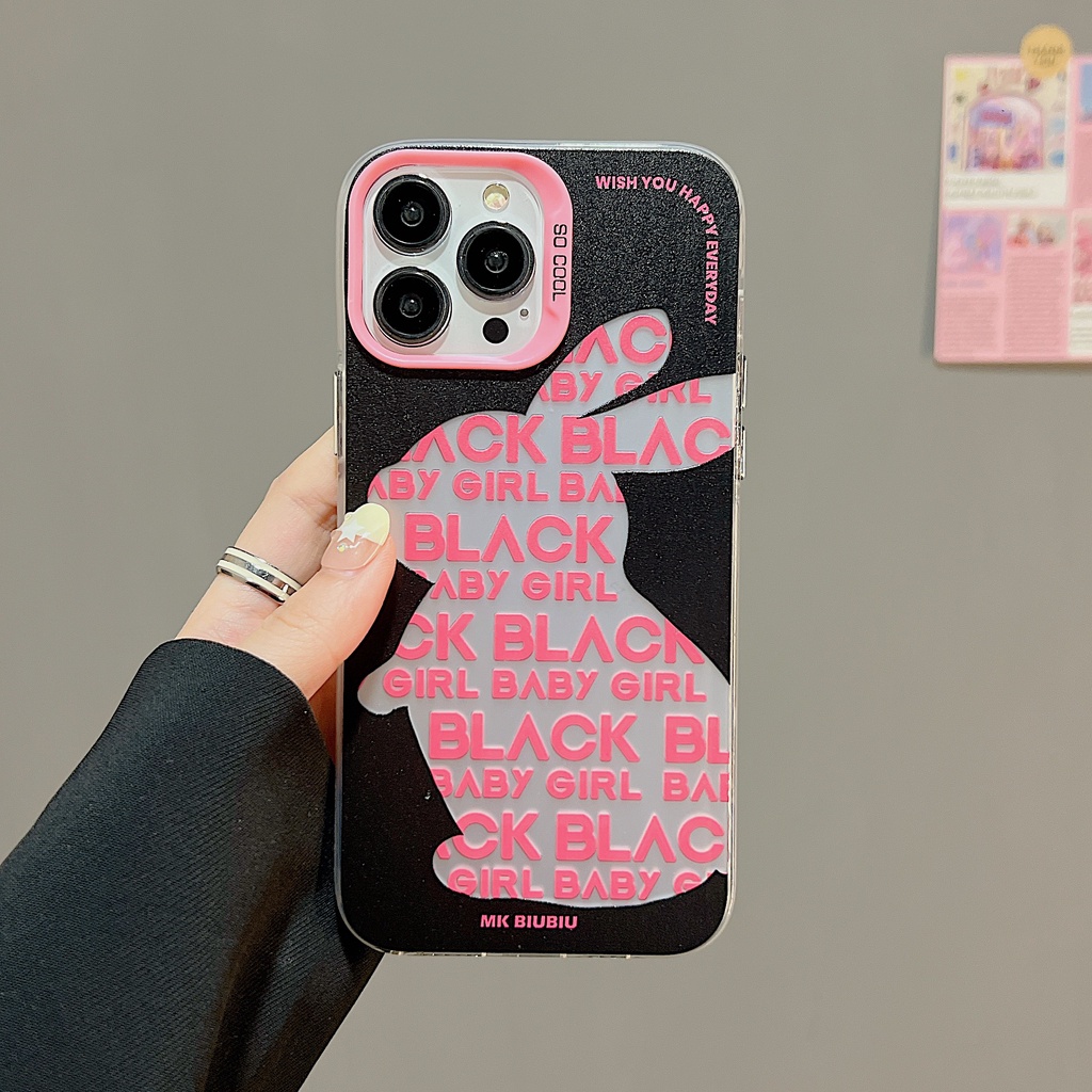 Ốp Điện Thoại TPU Mềm Nhám Họa Tiết Thỏ Hoạt Hình Màu Đen / Hồng Cho iPhone 11 13 12 14 Pro Max
