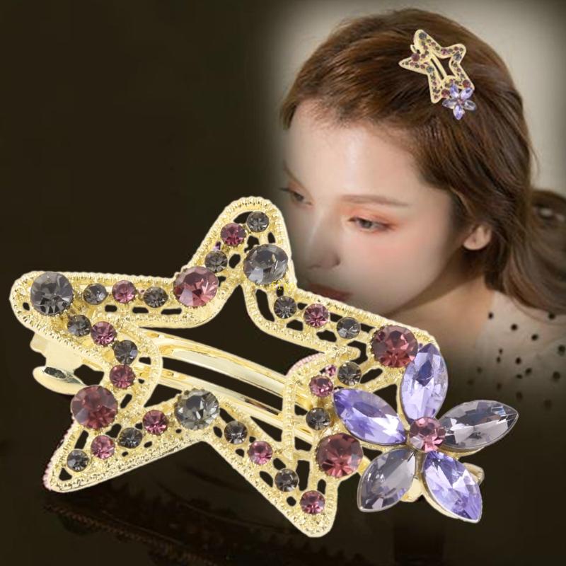 Kẹp Tóc Đuôi Ngựa Đính Đá Pha Lê Nhân Tạo Nhiều Màu Sắc Phong Cách Vintage Pháp Cho Nữ