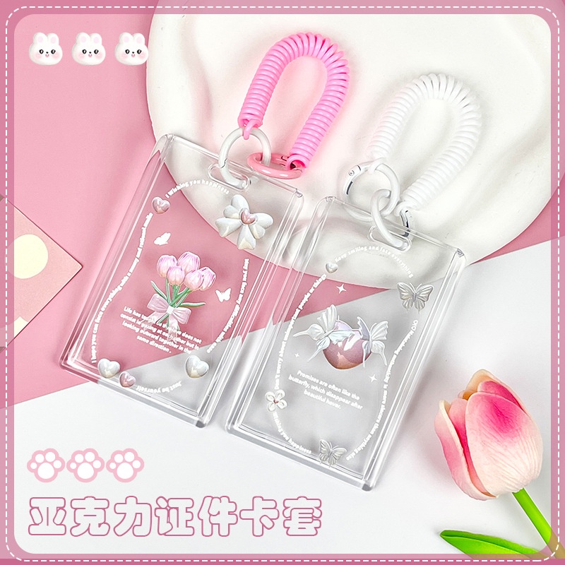 Bán Sỉ Dây Đeo Thẻ ID / Thẻ Ngân Hàng Bằng Acrylic Dày Dặn Trong Suốt Hai Mặt Cảm Biến Hình Bướm Chất Lượng Cao