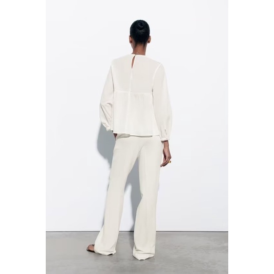 Zara Áo Sơ Mi Trắng Tay Dài Dáng Rộng Phối Ren Thời Trang Mùa Hè Cho Nữ 3666122