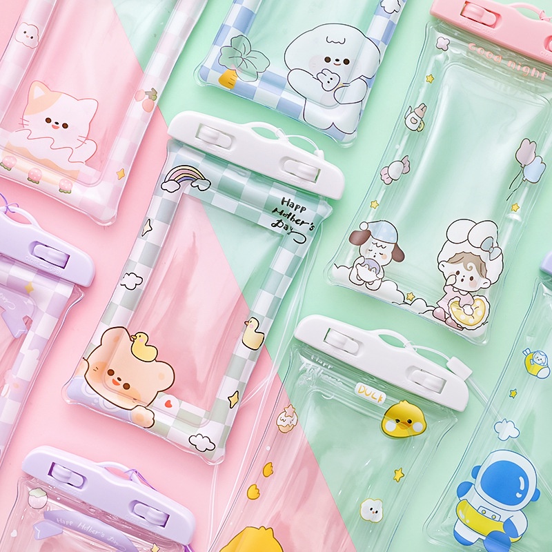 Túi Đựng Điện Thoại Bằng Nhựa Trong Suốt Chống Nước Chống Sốc Họa Tiết Hoạt Hình Dễ Thương