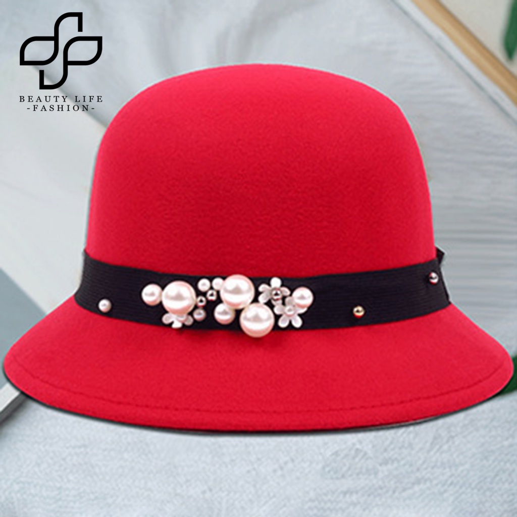 Nón Vành Tròn Đính Ngọc Trai Giả Phong Cách Anh Quốc Cổ Điển Thời Trang Cho Nữ