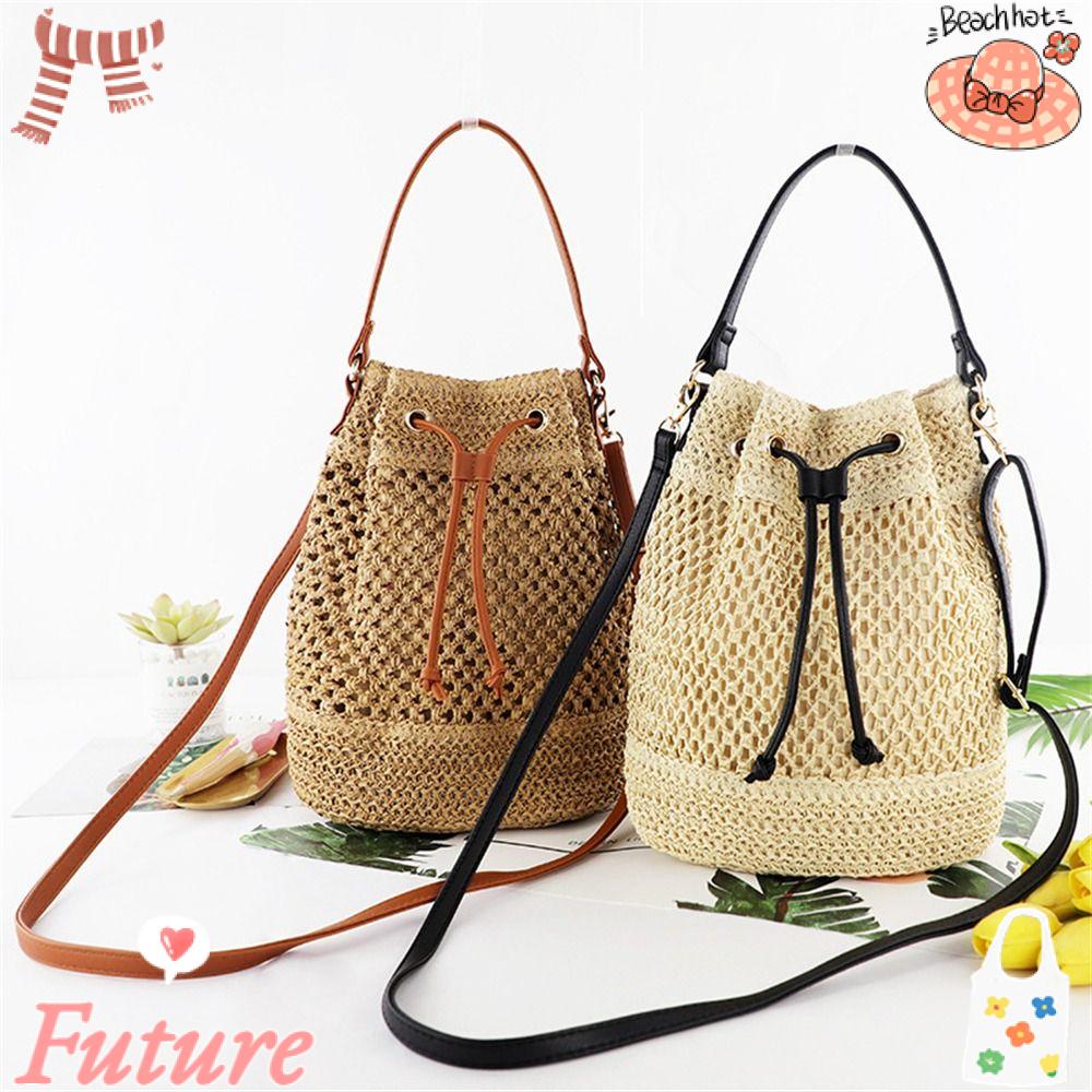 Túi Cói Dây Rút Phong Cách Boho Thời Trang Cho Nữ