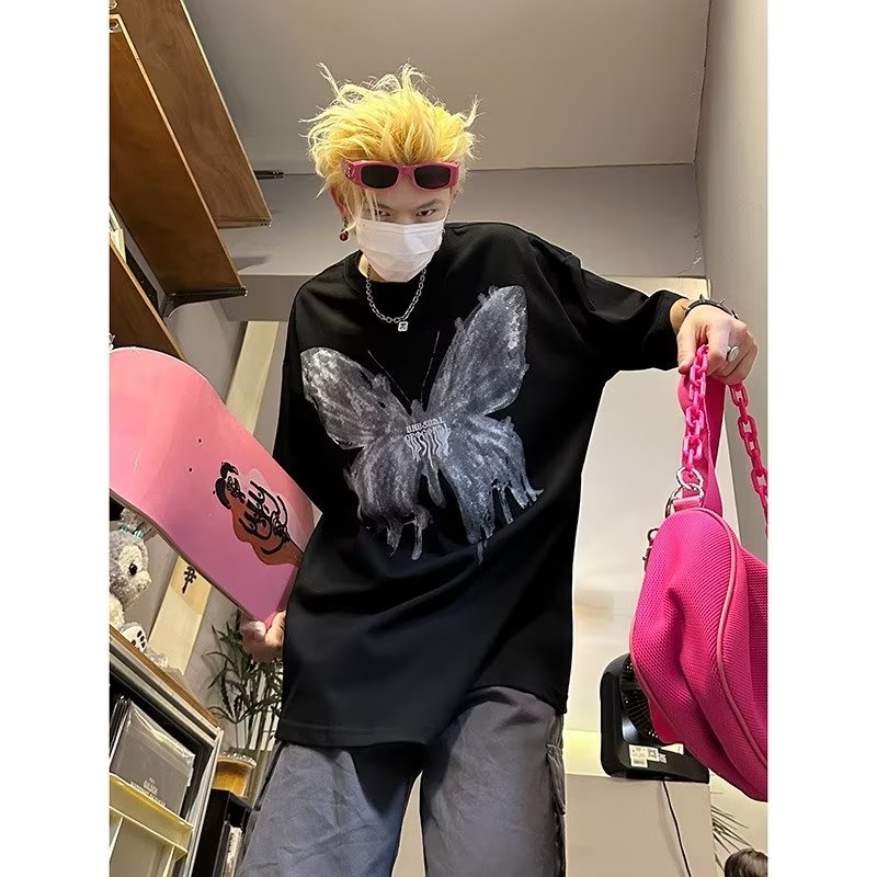 Áo Thun Cotton Ngắn Tay In Hình Bướm Phong Cách Mới