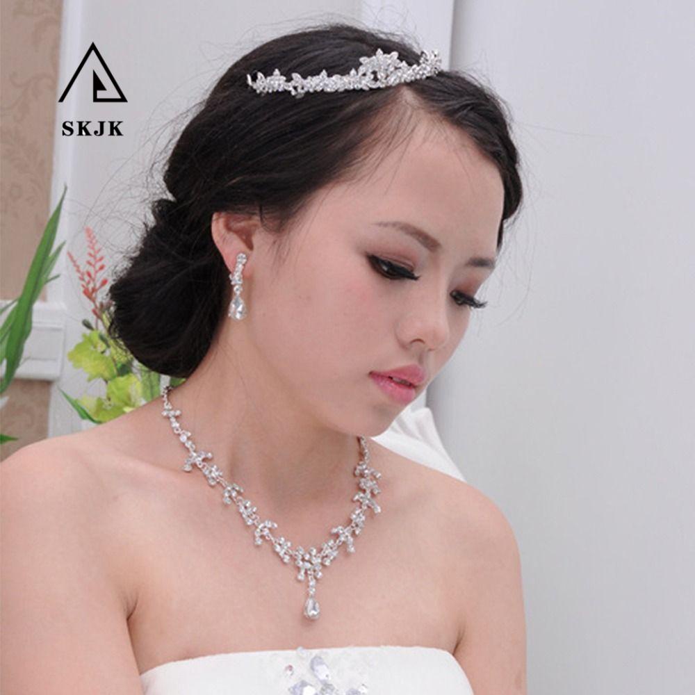 Bộ Trang Sức Cô Dâu Đính Đá Phong Cách Vintage Thời Trang|Mặt Dây Chuyền Hợp Kim Mạ Vàng|Vương Miện Đội Đầu Kiểu Dáng Dễ Thương Xinh Xắn