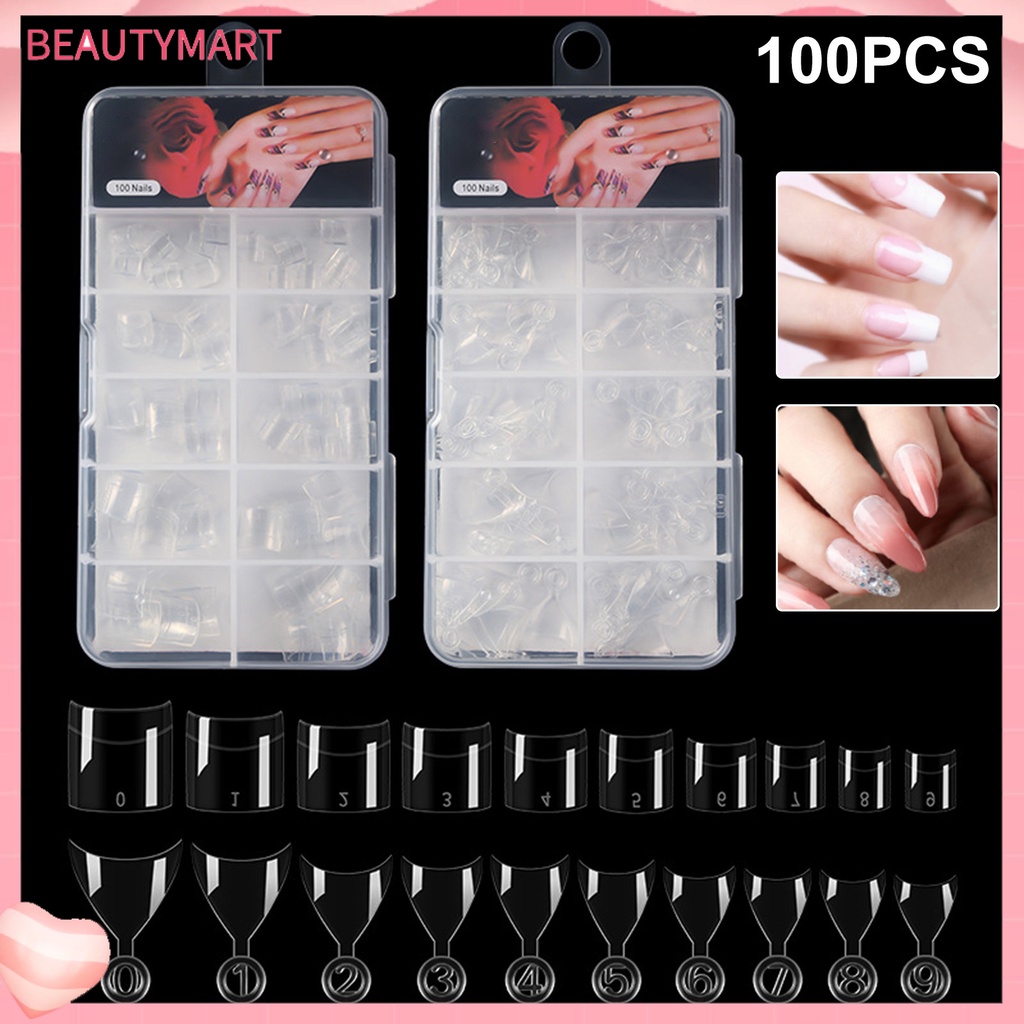 Set 100 Đầu Nối Móng Giả Ngắn Trong Suốt DIY