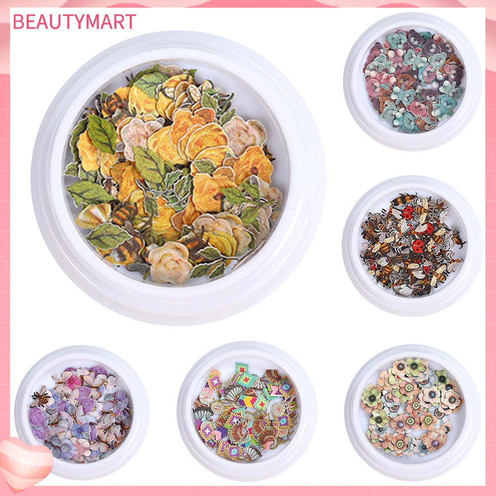 [beautymart] Set 2 Hộp Kim Sa Hình Động Vật Hoa Bướm Côn Trùng Trang Trí Móng Tay