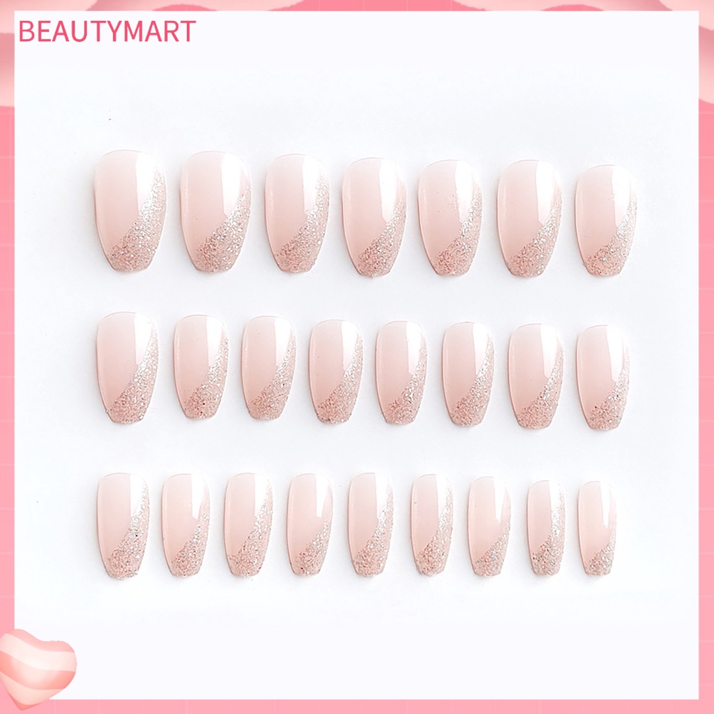 Set 24 Miếng Dán Trang Trí Móng Tay Màu Hồng Phong Cách Pháp Dễ Thương Dành Cho Bạn Gái