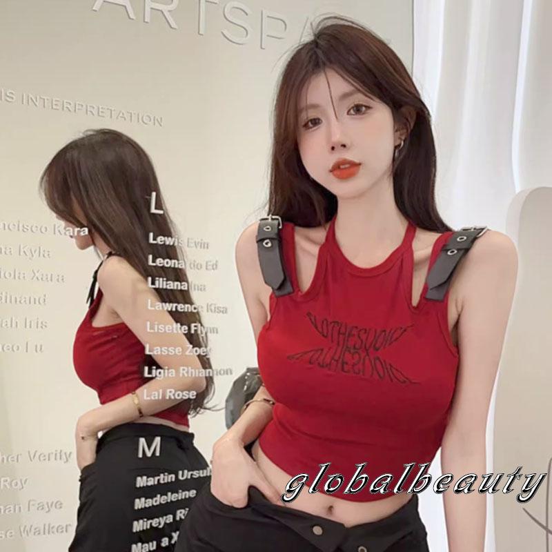 Áo Croptop Không Tay Thêu Chữ Phong Cách Mùa Hè Cho Nữ