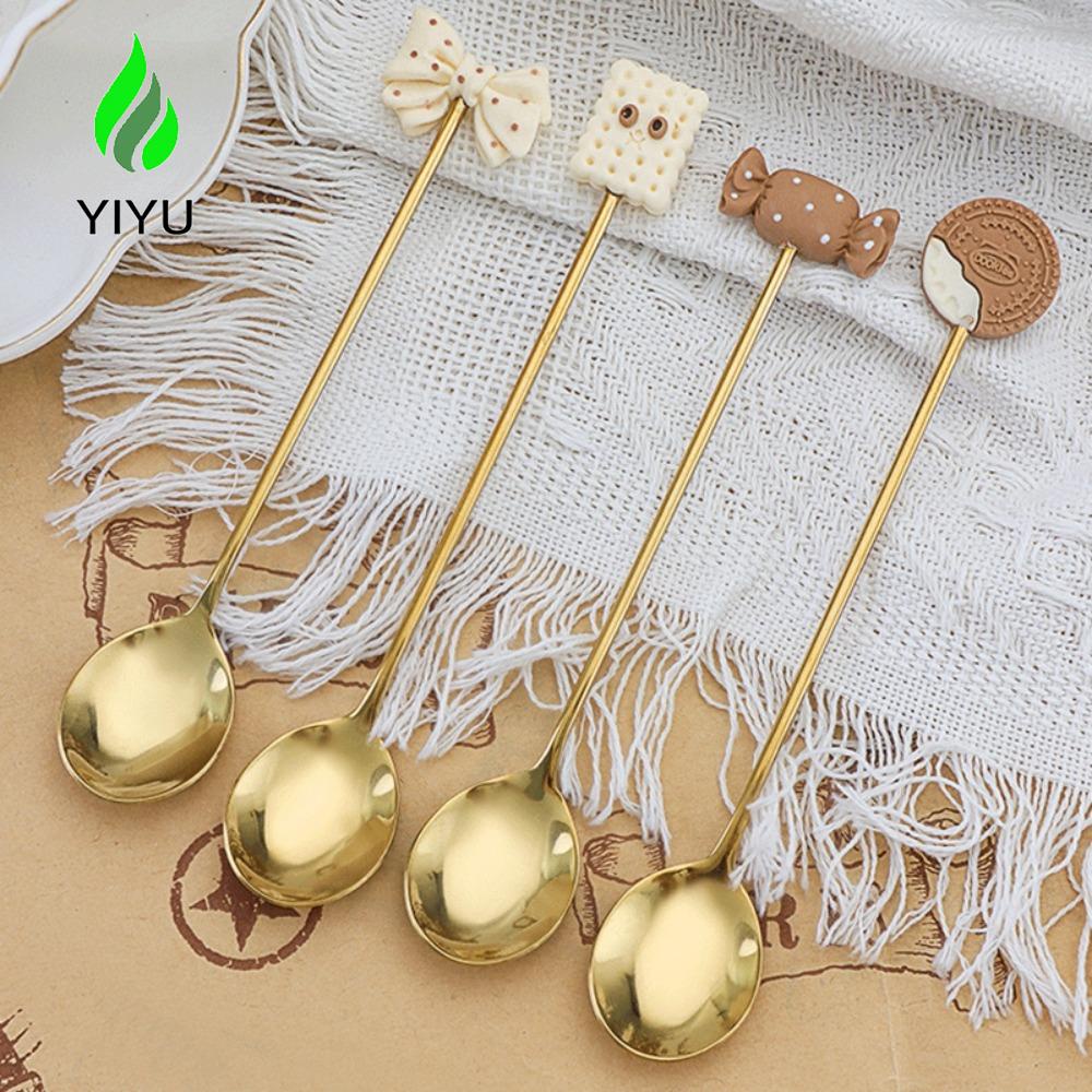 YIYU 1 Muỗng Cà Phê Tráng Miệng Bằng Thép Không Gỉ Dễ Vệ Sinh