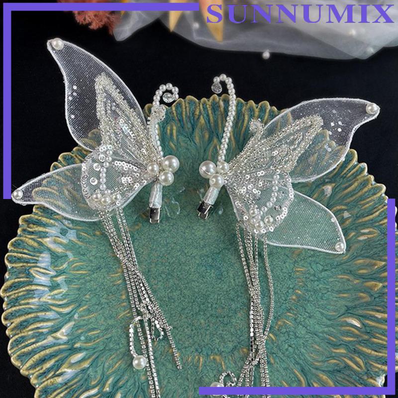 Set 2 Kẹp Tóc Hình Bướm Tua Rua Mỏng Và Vừa