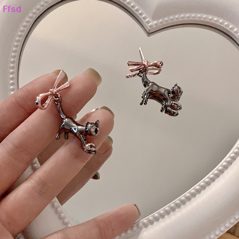 {Ffsd} Khuyên Tai Thả Hình Nơ / Trái Tim / Mèo Đen Đính Đá Ngọt Ngào Cho Nữ