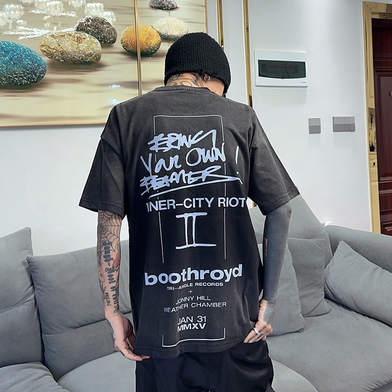 Áo Thun Cotton Ngắn Tay Dáng Rộng Nhuộm Màu Gradient Cá Tính Cho Nam 240G