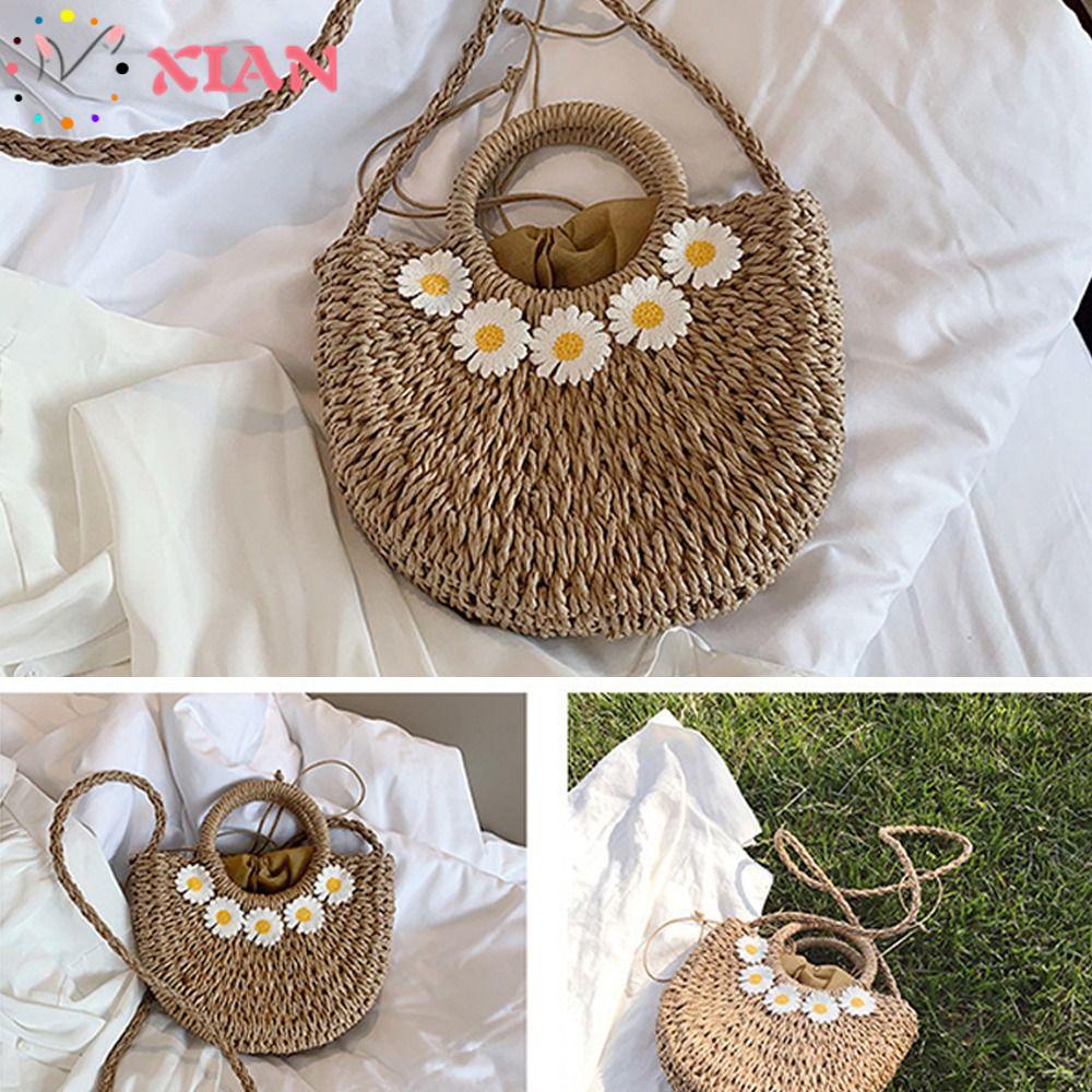 Túi Cói Dây Rút Hình Mặt Trăng Thiết Kế Mới Thời Trang Dành Cho Nữ