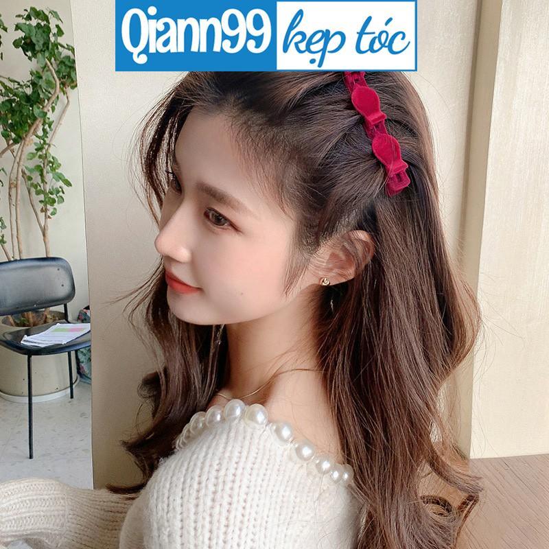 💓Qiann💓Kẹp Tóc Mái Phối Vải Nhung Độc Đáo Cho Nữ