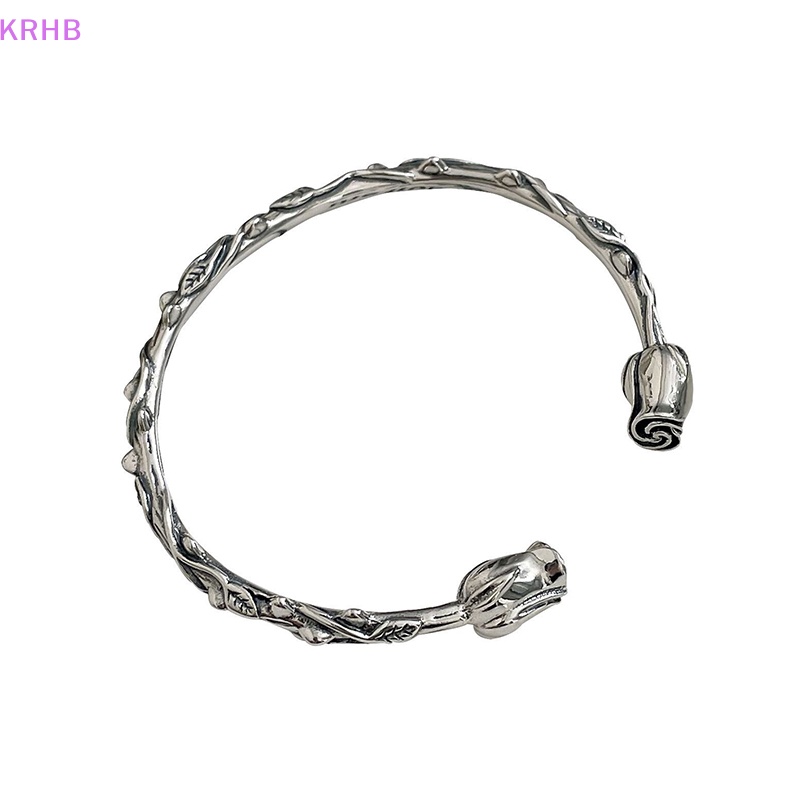 Vòng Đeo Tay Dạng Mở Màu Bạc Họa Tiết Hoa Hồng Đơn Giản Sáng Tạo Cá Tính Dành Cho Nữ Mới