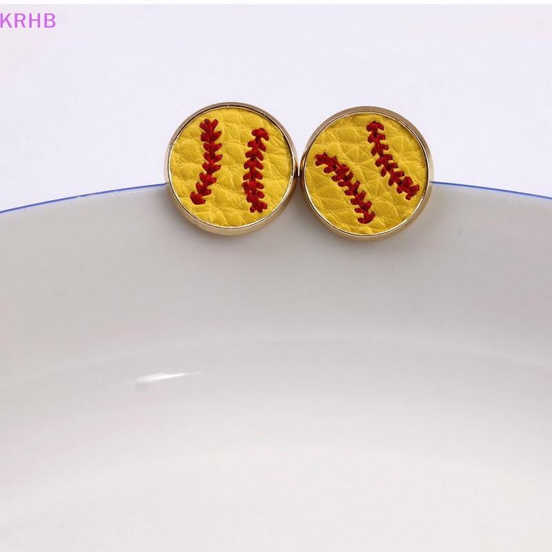 Khuyên Tai Bóng Chày Bằng Da Thêu Hình Tròn Mini Thời Trang Cho Nữ Mới