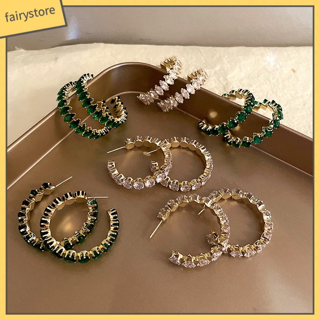 1 Đôi Bông Tai Tròn Đính Đá Lấp Lánh Sang Trọng Dành Cho Nữ