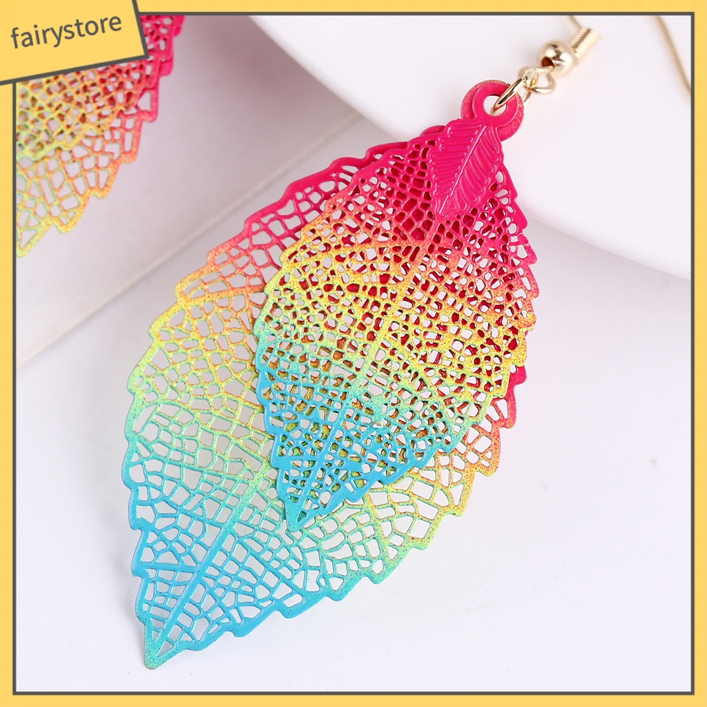 1 Đôi Bông Tai Hình Chiếc Lá Nhiều Màu Sắc Phong Cách Boho Cổ Điển Dành Cho Nữ