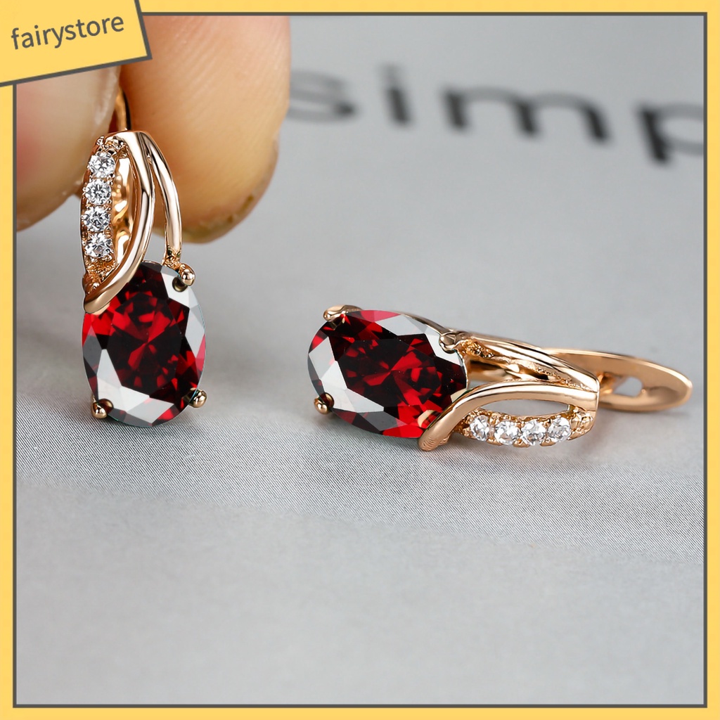 1 Đôi Bông Tai Hình Oval Đính Đá Zircon Sáng Lấp Lánh Dành Cho Nữ