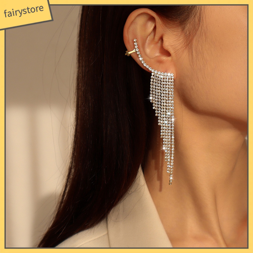 1 Đôi Bông Tai Dáng Dài Đính Đá Lấp Lánh Thời Trang Dự Tiệc