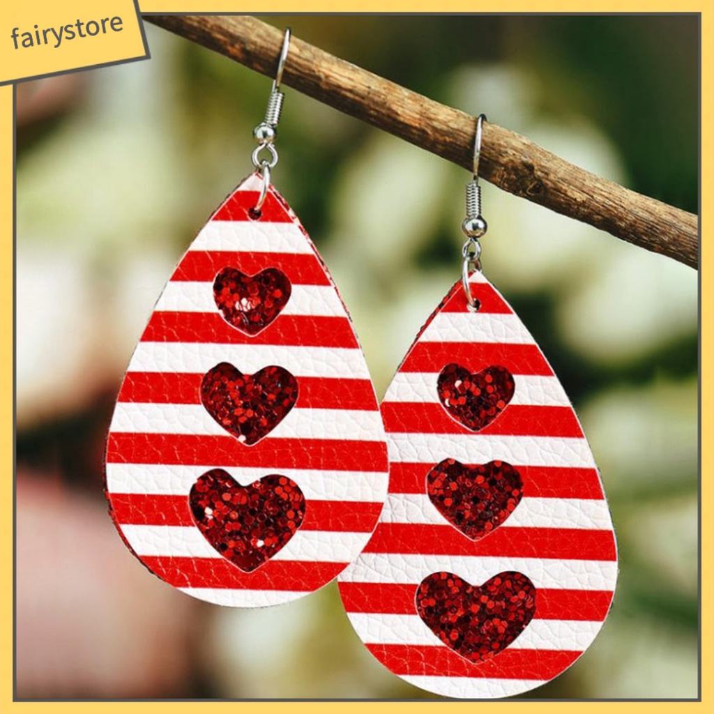 1 Đôi Bông Tai Giả Da Hình Giọt Nước Bằng Thép Không Gỉ