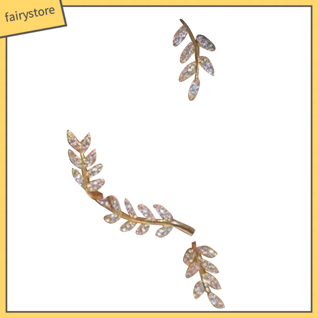 1 Khuyên Kẹp Vành Tai Hình Lá Đính Đá Zircon Tinh Xảo