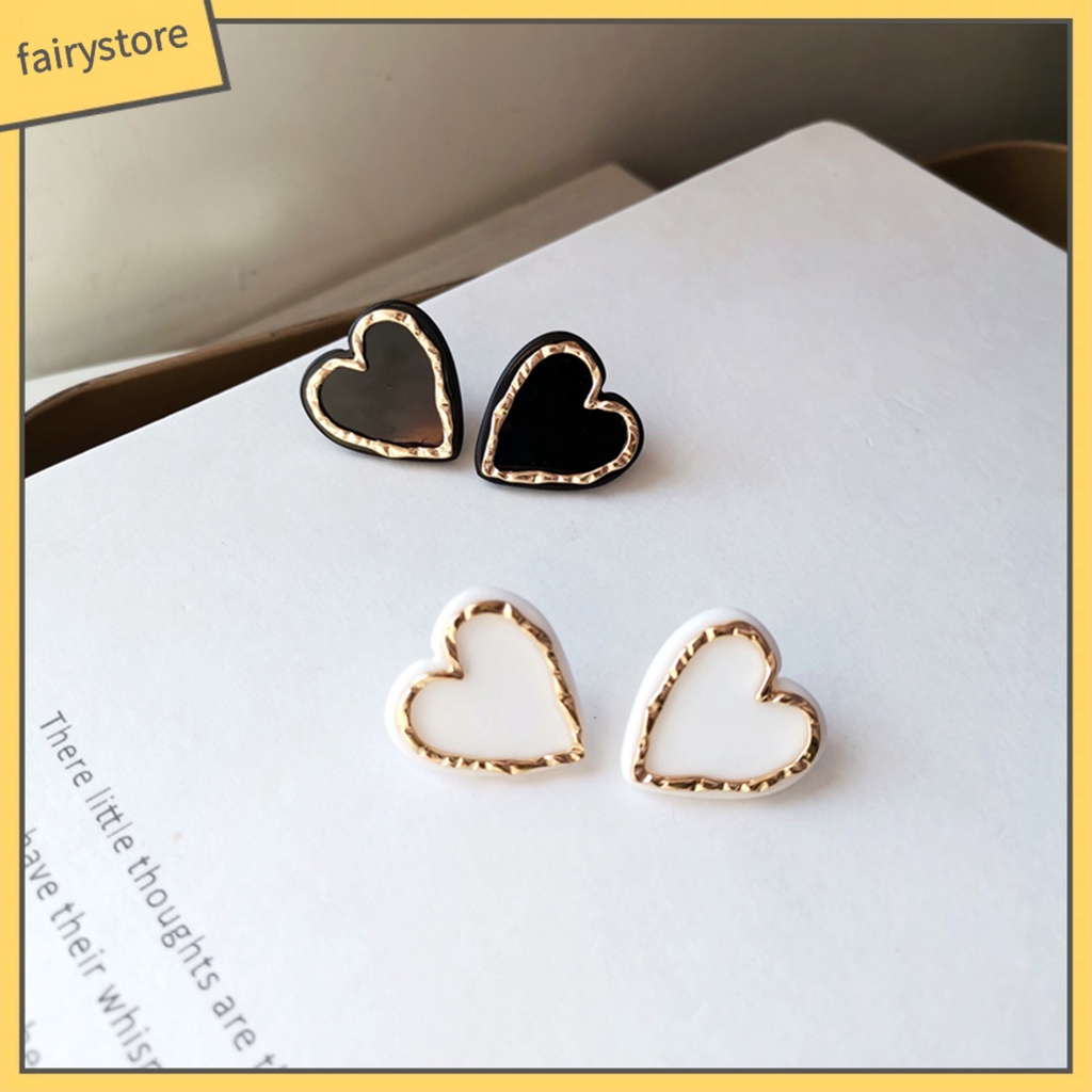 1 Đôi Bông Tai Hình Trái Tim Tráng Men Tinh Tế Dành Cho Nữ