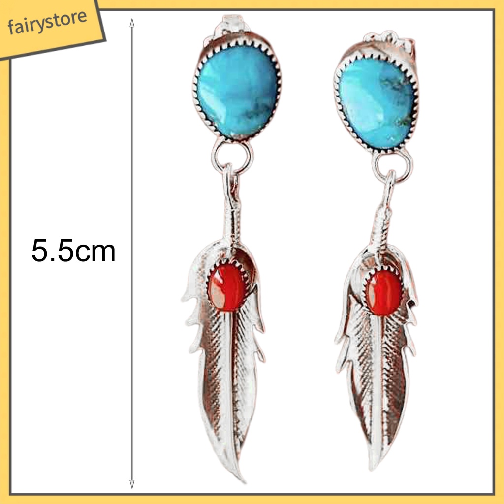 1 Đôi Bông Tai Dáng Dài Hình Lông Vũ Đính Đá Ngọc Lam Giả Thanh Lịch