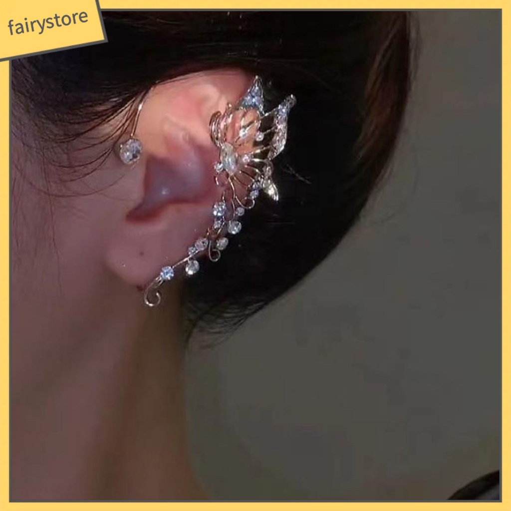 [FRO] Khuyên Kẹp Vành Tai Không Xỏ Dát Đá Hình Bướm Rỗng Phong Cách Hàn Quốc