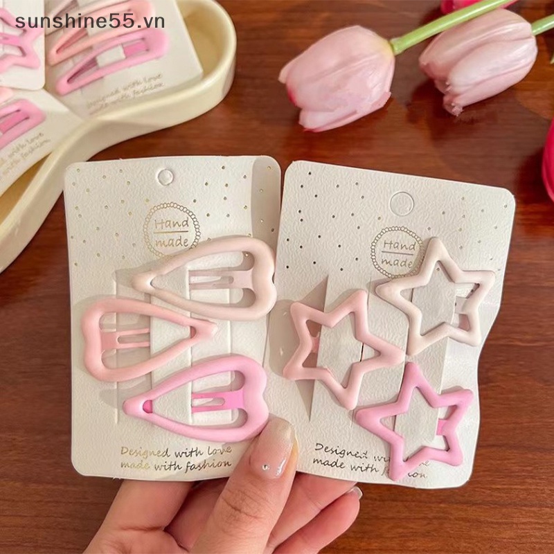 Set 3 Kẹp Tóc Hình Ngôi Sao / Hình Học Màu Hồng Ngọt Ngào Cho Nữ