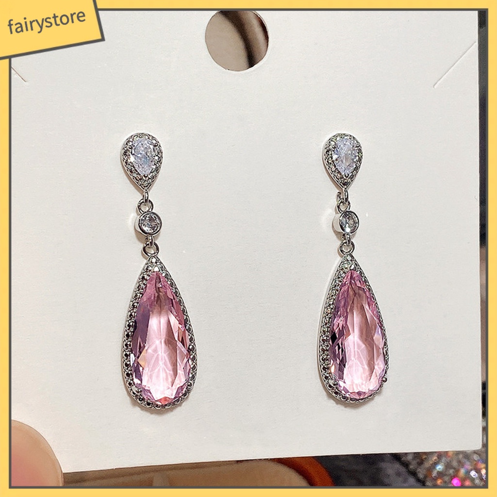 1 Đôi Bông Tai Hình Giọt Nước Bằng Đồng Dát Đá