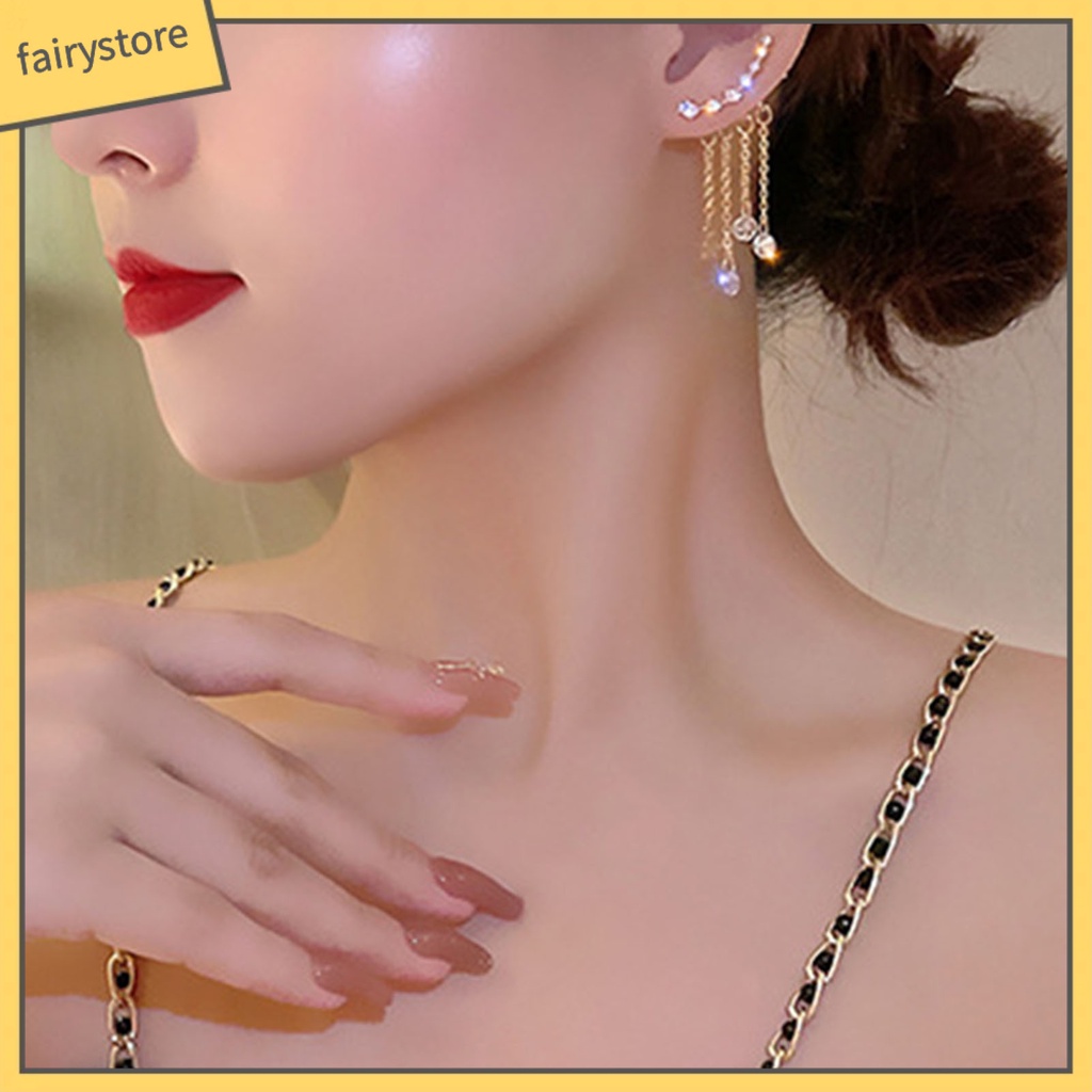 1 Đôi Bông Tai Dáng Dài Đính Đá Lấp Lánh Thời Trang Cao Cấp