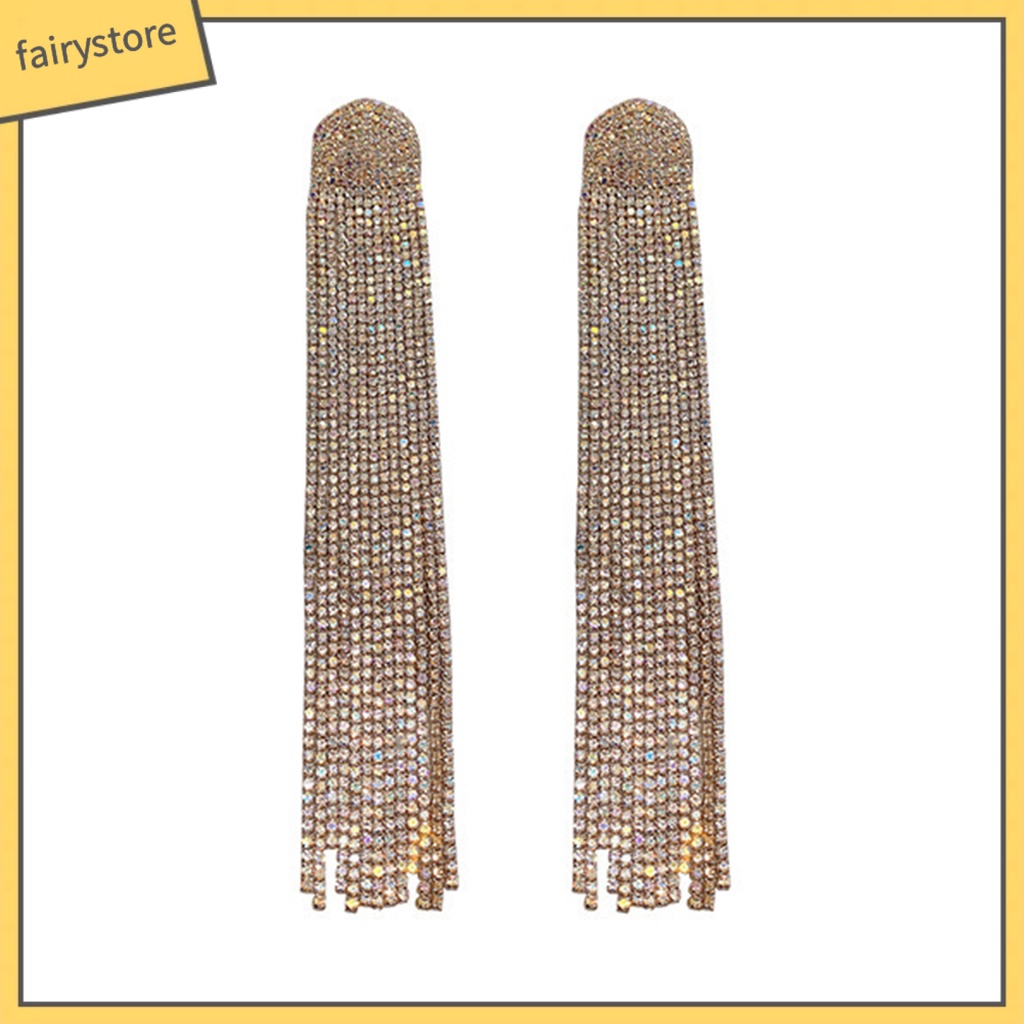 1 Đôi Bông Tai Dáng Dài Đính Đá Lấp Lánh Thời Trang Cho Nữ