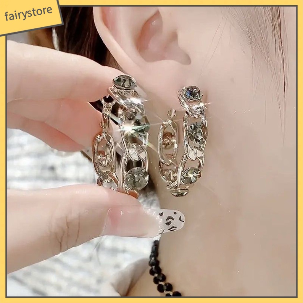 1 Đôi Bông Tai Tròn Đính Đá Thời Trang Dành Cho Nữ