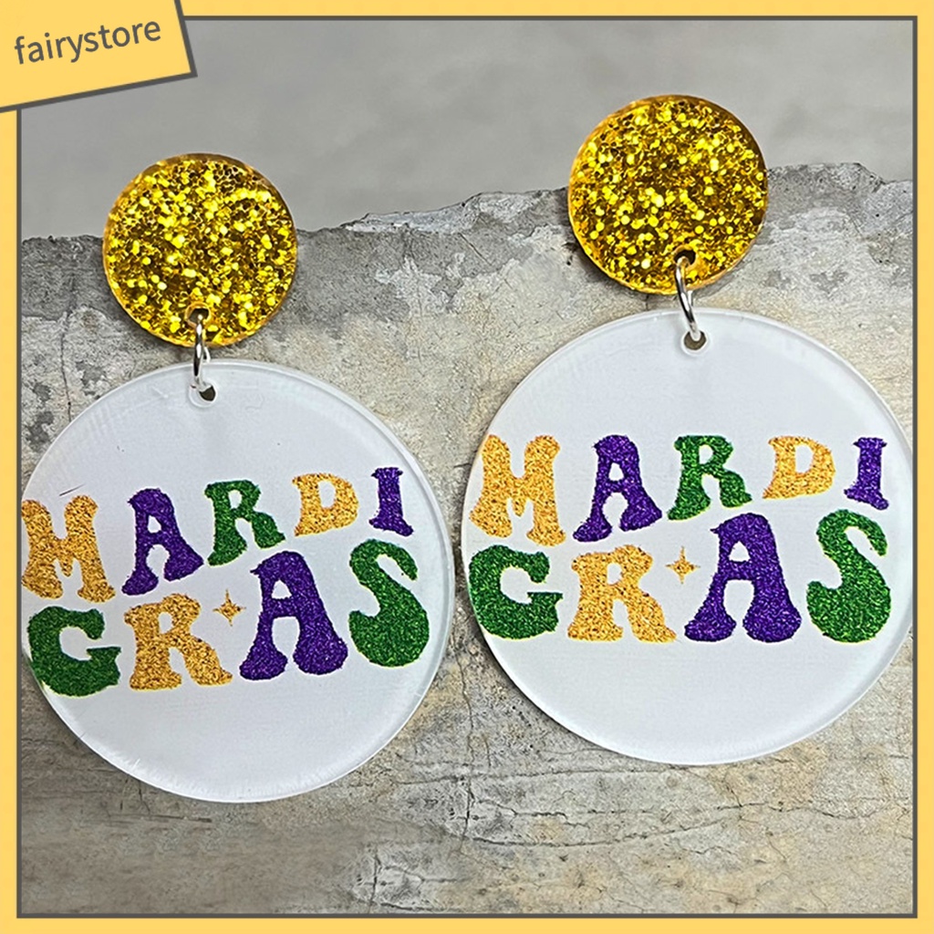 [FRO] 1 Đôi Bông Tai Móc Hình Giọt Nước Rỗng Lấp Lánh Đầy Màu Sắc Trang Trí Lễ Hội